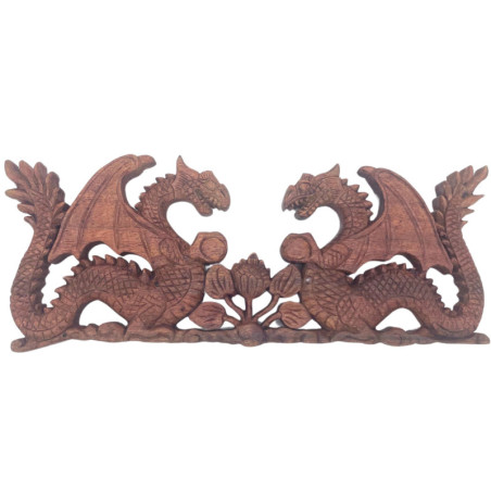 Plaque sculptée représentant un dragon à deux faces - 40 x 15 cm