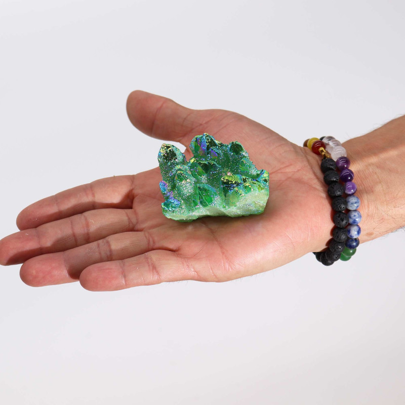 Quartz naturel amélioré de qualité moyenne - Quartz flamme vert Aura (environ 100-150 g, 7-10 cm)