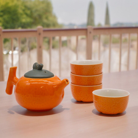 Ensemble théière à l'orange et aux herbes - Pot et quatre tasses