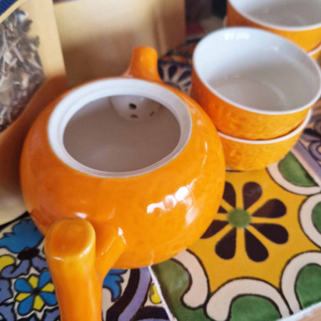 Ensemble théière à l'orange et aux herbes - Pot et quatre tasses