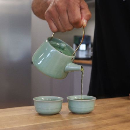 Ensemble théière en jade aux herbes - théière et deux tasses