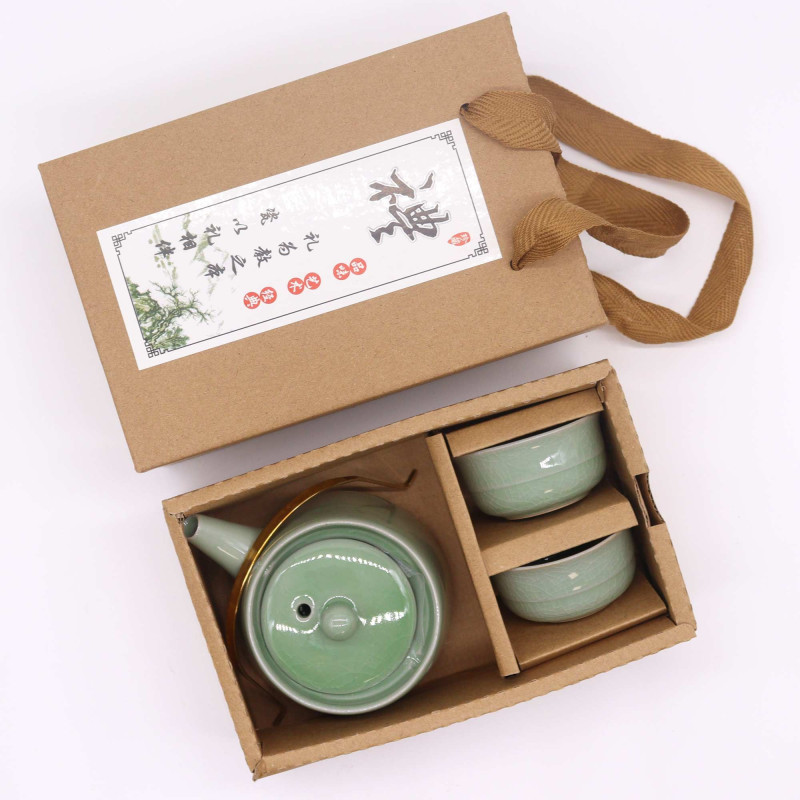 Ensemble théière en jade aux herbes - théière et deux tasses