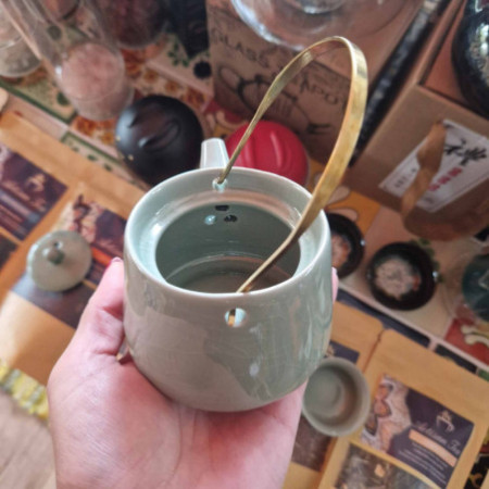 Ensemble théière en jade aux herbes - théière et deux tasses