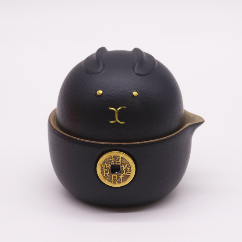 Ensemble théière Money Cat - Deux tasses - Pack voyage - Noir