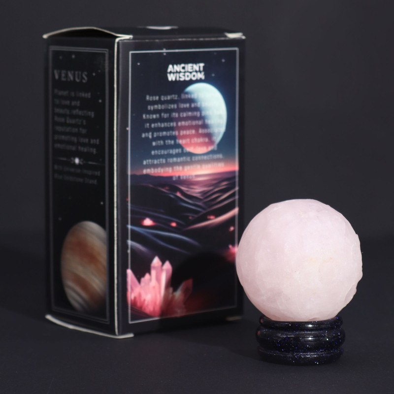 Planète en quartz rose sur un support Sola Goldstone - 40 mm