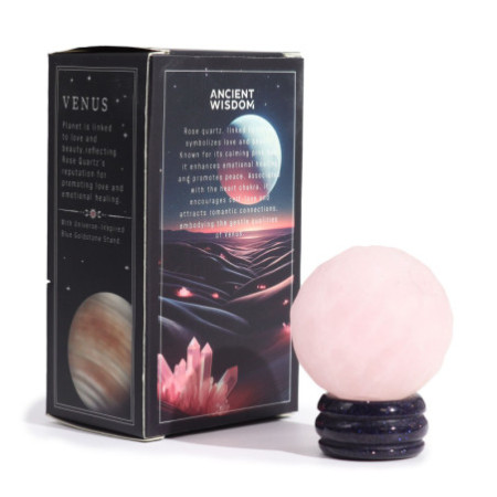 Planète en quartz rose sur un support Sola Goldstone - 40 mm