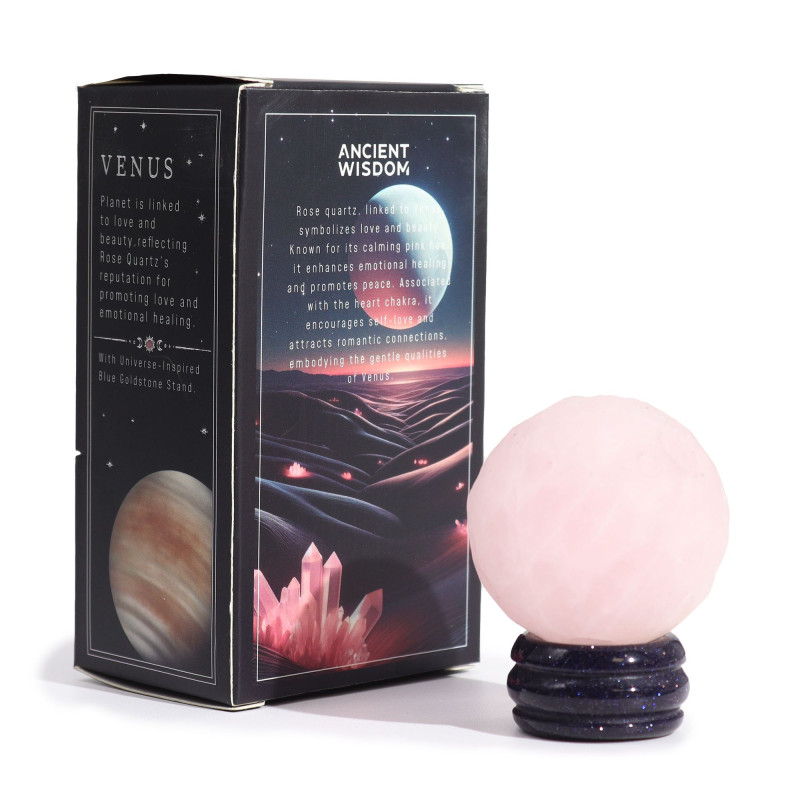 Planète en quartz rose sur un support Sola Goldstone - 40 mm