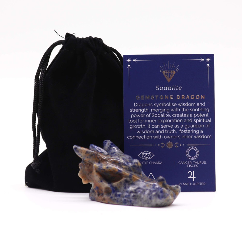 Grande tête de dragon en pierre précieuse - Sodalite 60 x 30 x 35 mm