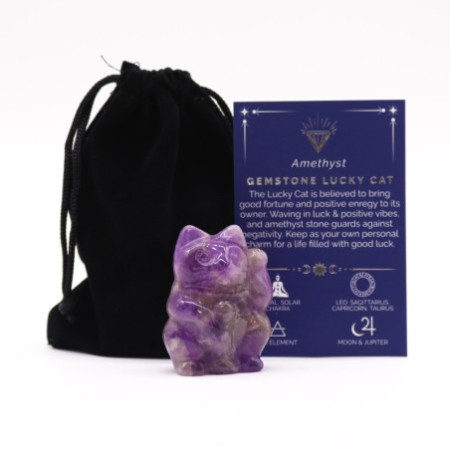 Chat porte-bonheur en pierres précieuses - Améthyste 50x35x25mm
