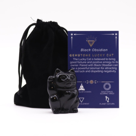 Chat porte-bonheur en pierre précieuse - Obsidienne noire 50 x 35 x 25 mm