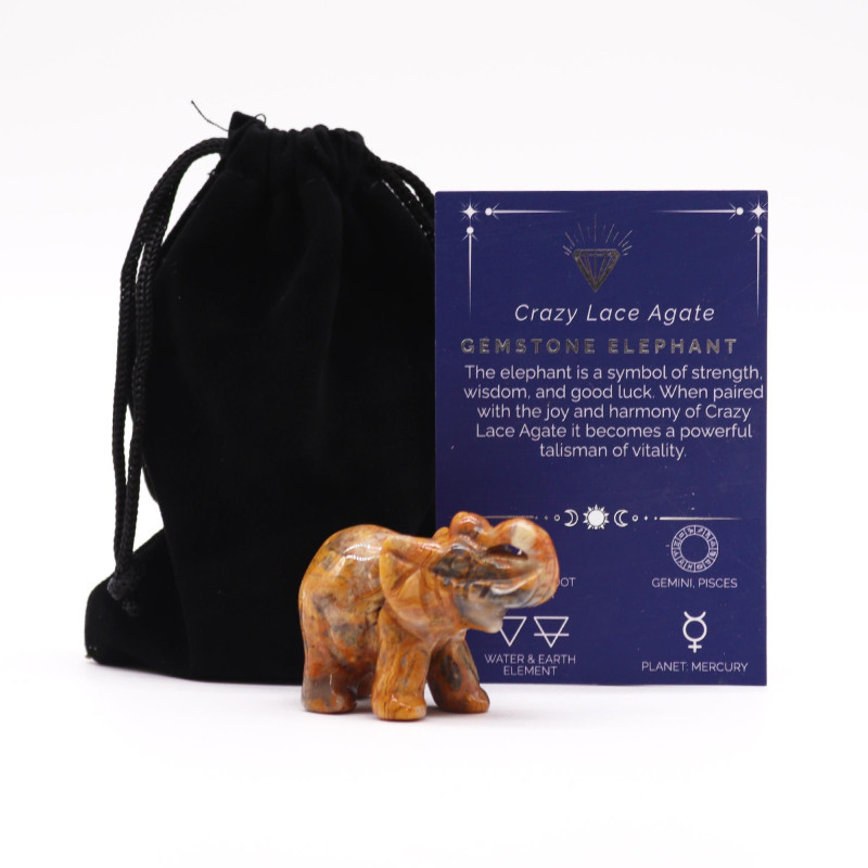 Éléphant porte-bonheur en pierre précieuse - Agate Crazy Lace 50 x 35 x 25 mm