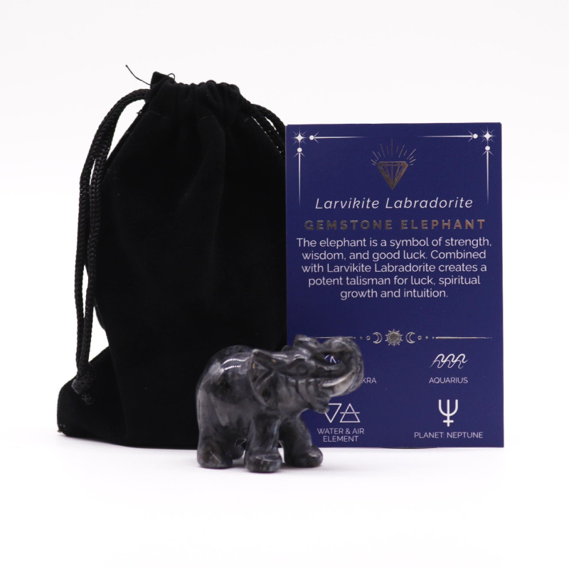 Éléphant porte-bonheur en pierre précieuse - Larvikite Labradorite 50 x 35 x 25 mm