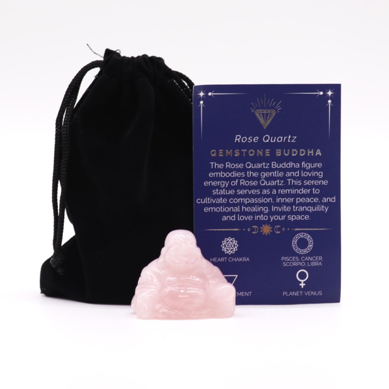 Petit Bouddha en pierre précieuse - Quartz rose 35 x 40 x 23 mm