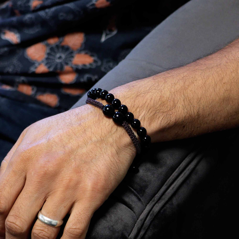 Bracelets à double pouvoir en pierres précieuses - Agate noire