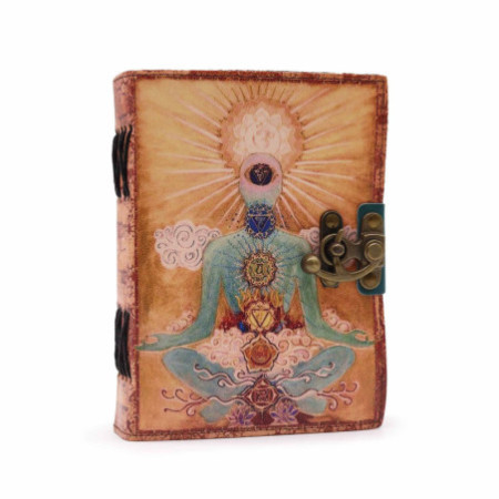 Carnet de notes en cuir à bords frangés « Bouddha Seven Chakra » (7 x 5 po)