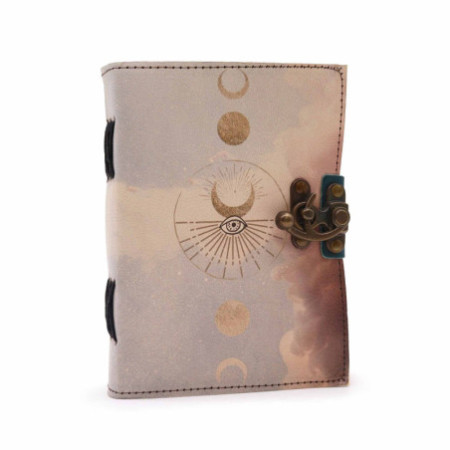 Carnet de notes en cuir à bords frangés « Phases de la lune » (7 x 5 po)