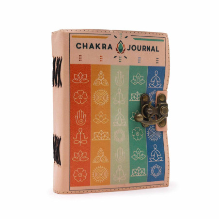 Carnet de notes en cuir à bords frangés, couleurs des sept chakras (7 x 5 pouces)