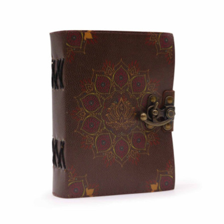 Carnet de notes en cuir à bords frangés motif lotus mandala (7 x 5 po)