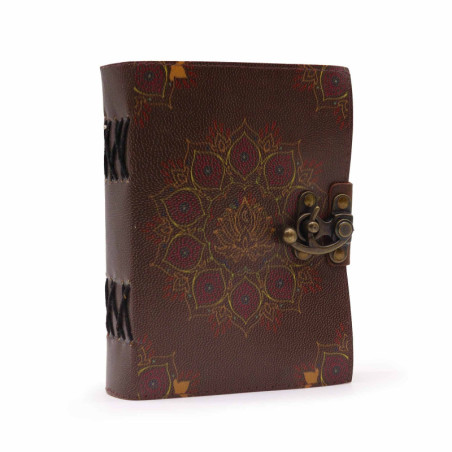 Carnet de notes en cuir à bords frangés motif lotus mandala (7 x 5 po)