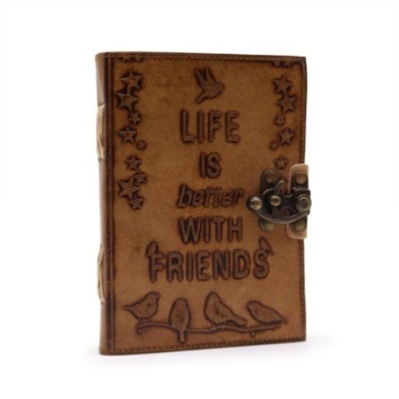 Journal en cuir - Papier ordinaire - La vie est meilleure avec des amis (7 x 5 po) - Beige clair