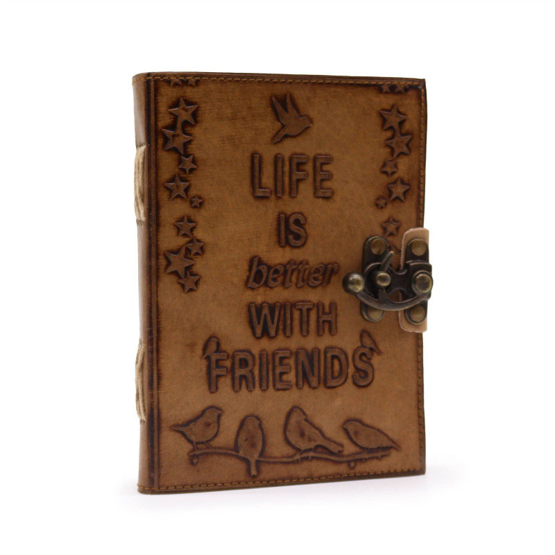 Journal en cuir - Papier ordinaire - La vie est meilleure avec des amis (7 x 5 po) - Beige clair