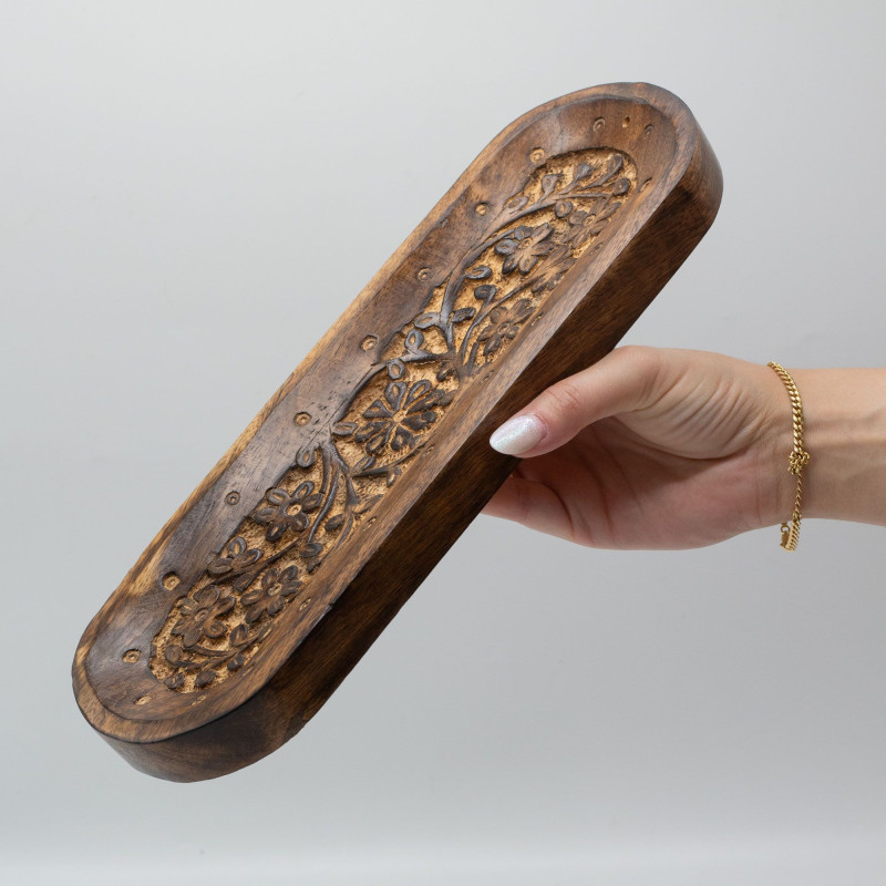 Grand plateau à encens 30 x 10 cm - Motif floral