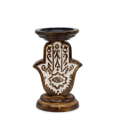 Bougeoir en bois de manguier - Hamsa - Petit 18x11cm