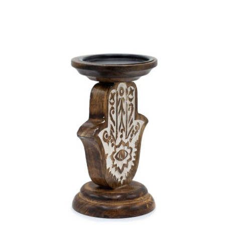 Bougeoir en bois de manguier - Hamsa - Petit 18x11cm