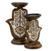 Bougeoir en bois de manguier - Hamsa - Grand 25x18cm