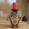 Bougeoir en bois de manguier - Hamsa - Grand 25x18cm
