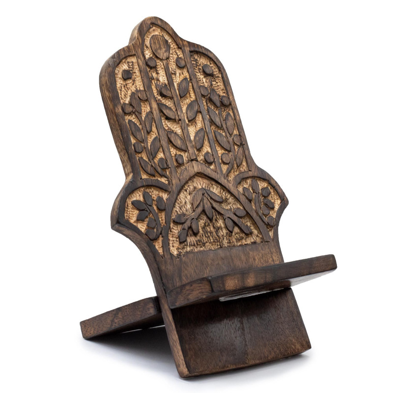 Supports de téléphone en bois sculpté - Hamsa 20 x 9,5 cm