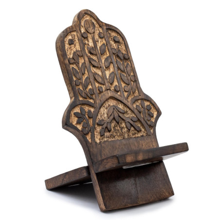 Supports de téléphone en bois sculpté - Hamsa 20 x 9,5 cm