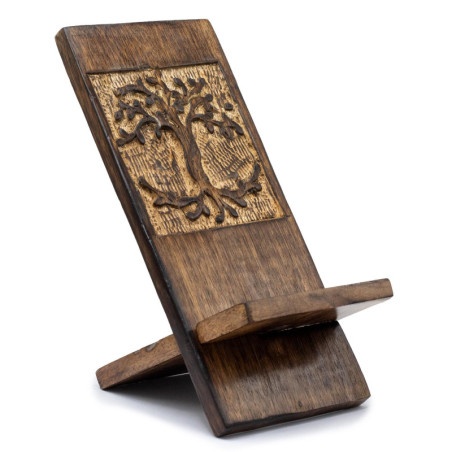 Supports de téléphone en bois sculpté - Arbre de vie 20 x 9,5 cm