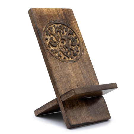 Supports de téléphone en bois sculpté - Mandala 20 x 9,5 cm
