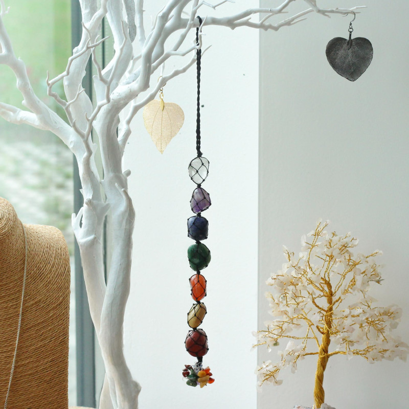 Pendentif en pierre de chakra suspendue - Chips des sept chakras