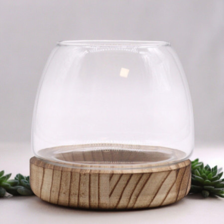 Petit Terrarium en Bois de Tung Naturel - 13x13cm