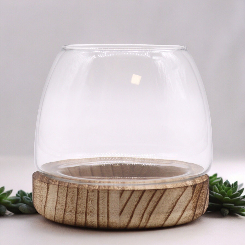 Petit Terrarium en Bois de Tung Naturel - 13x13cm