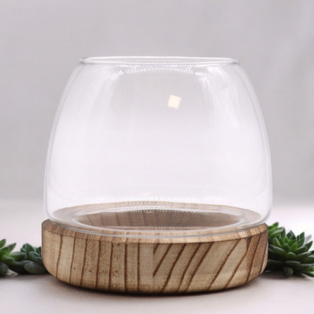 Petit Terrarium en Bois de Tung Naturel - 13x13cm