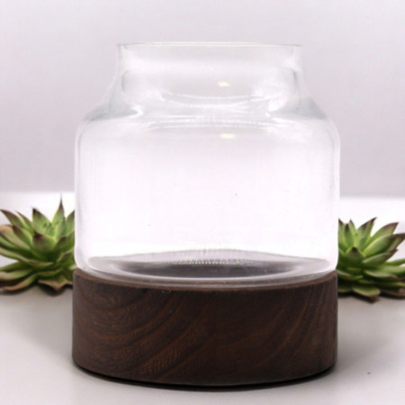 Petit terrarium en bois de tung foncé - 12x13cm