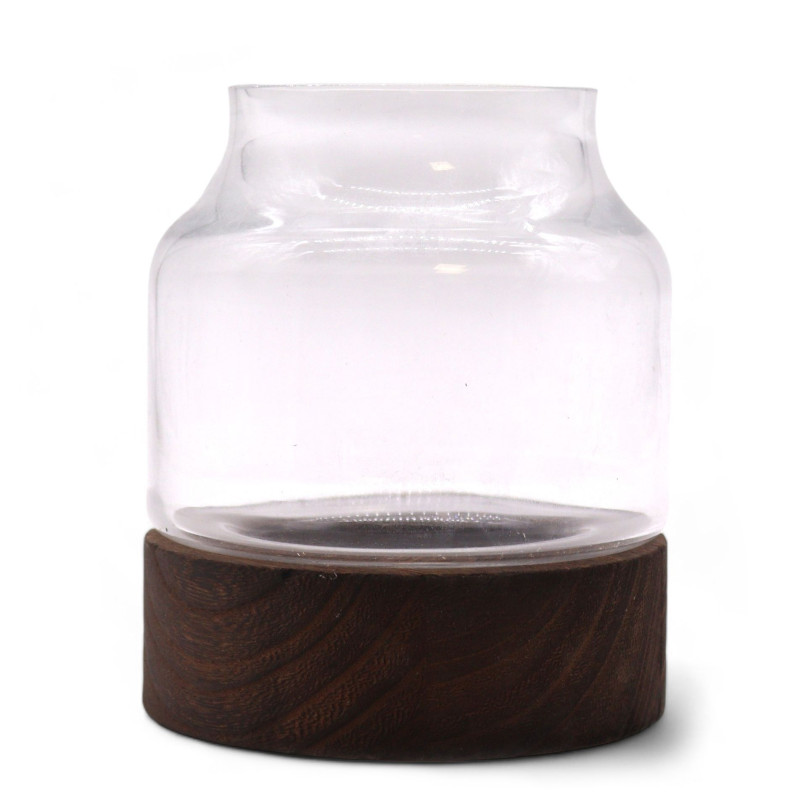 Petit terrarium en bois de tung foncé - 12x13cm