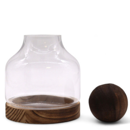 Terrarium à tête sphérique moyenne sur bois de tung foncé - 17 x 22 cm
