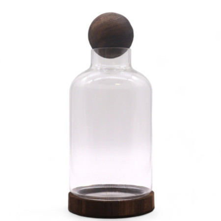 Grand terrarium en boule sur bois de tung foncé - 16 x 32 cm