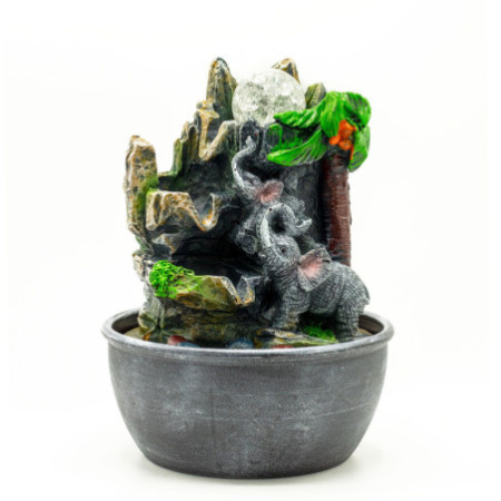 Fontaine de table - 25 cm - Éléphants et palmier