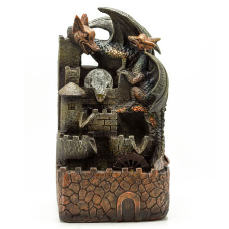 Fontaine de table - 35 cm - Dragons, boule de cristal et roue à eau