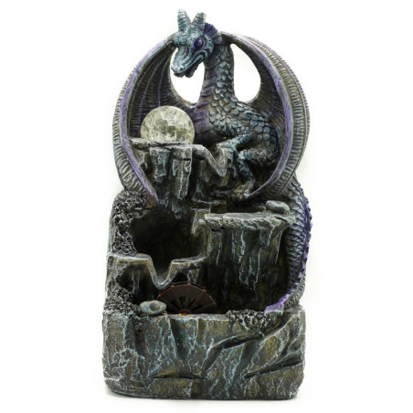 Fontaine de table - 35 cm - Dragon violet, boule de cristal et roue à eau