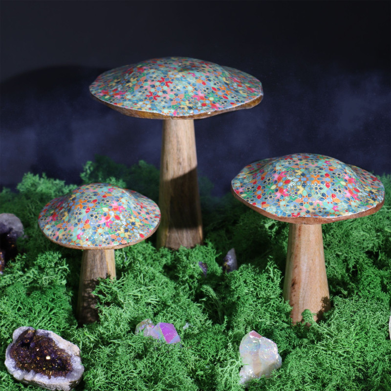 Petit champignon - 10 cm - Motif carreaux méditerranéens
