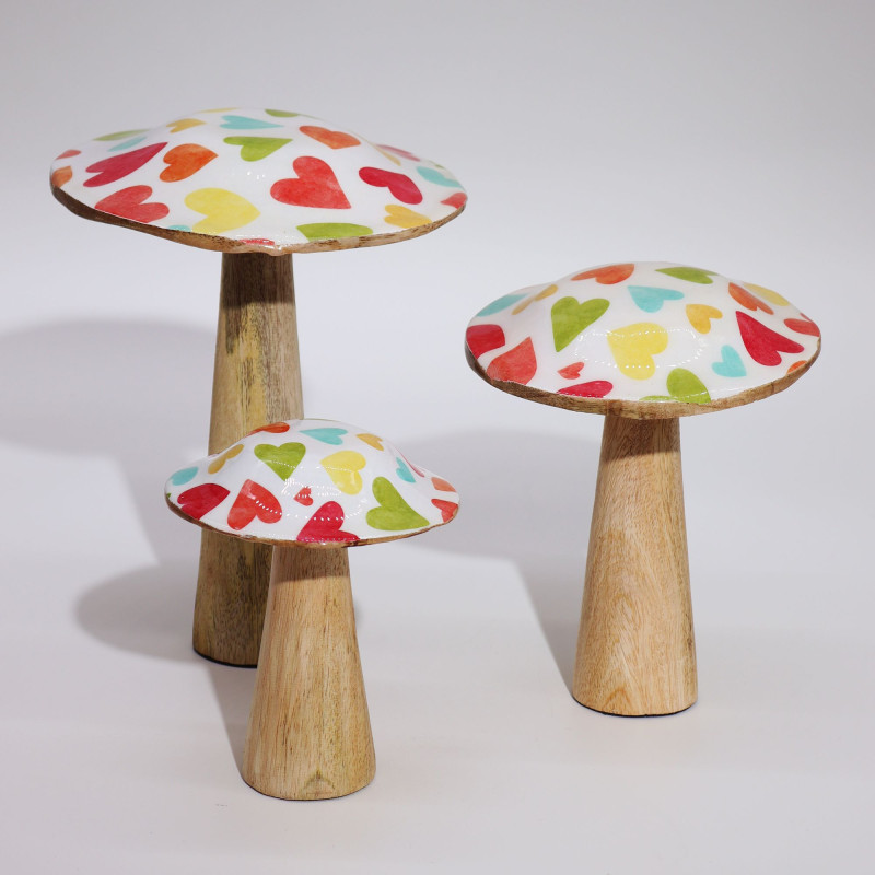 Petit champignon - 10 cm - Cœurs pastel