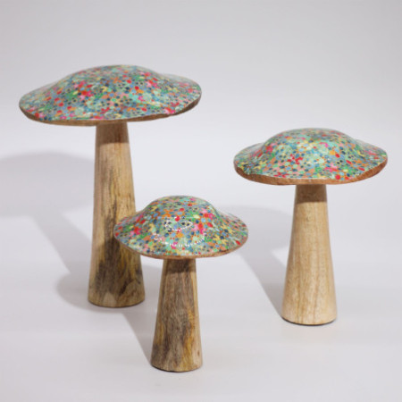 Grand champignon - 20 cm - Motif carreaux méditerranéens