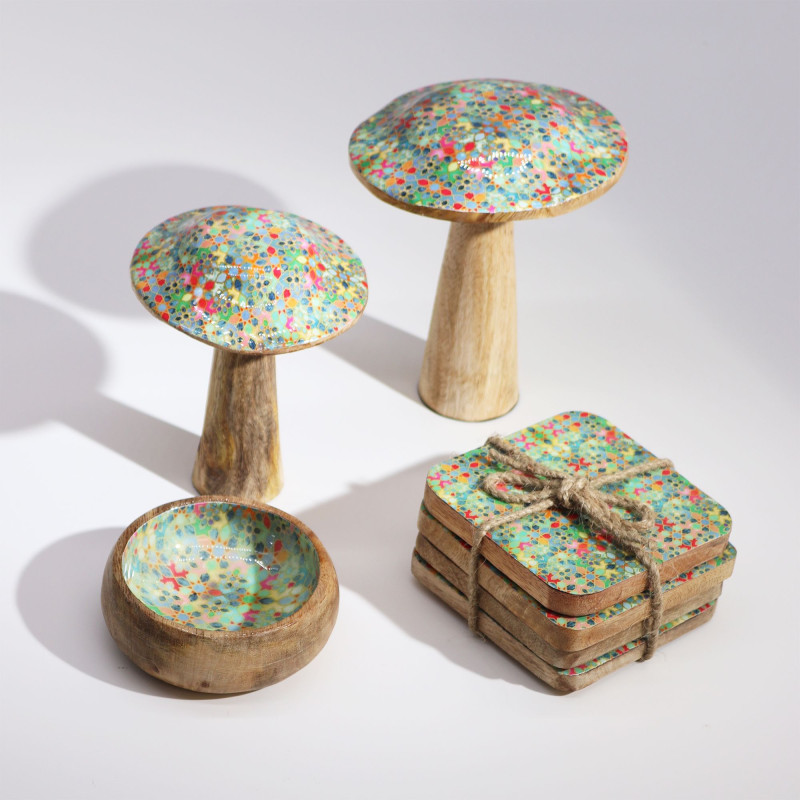 Grand champignon - 20 cm - Motif carreaux méditerranéens