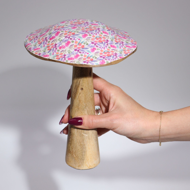 Grand champignon - 20 cm - Joli motif floral